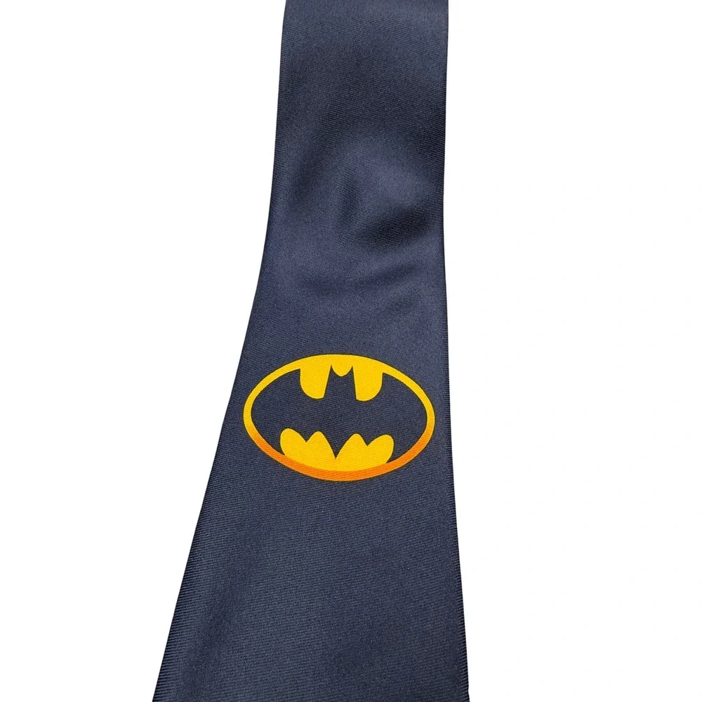 Bunbury Tie Men Blue Batman Logo Silk Handmade Necktie 1980s 57